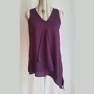 Deep Plum Flowy Asymmetrical Sleeveless Blouse